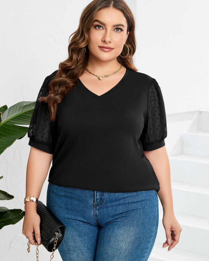 Clara – Embroidered Sheer Sleeve V-Neck Top