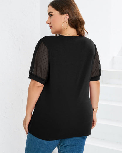 Clara – Embroidered Sheer Sleeve V-Neck Top