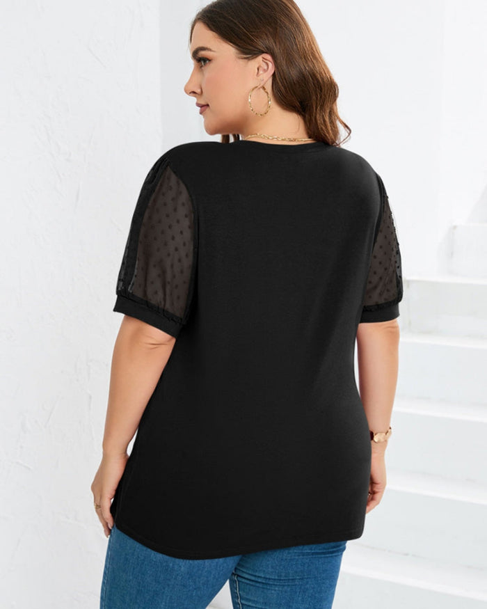 Clara – Embroidered Sheer Sleeve V-Neck Top