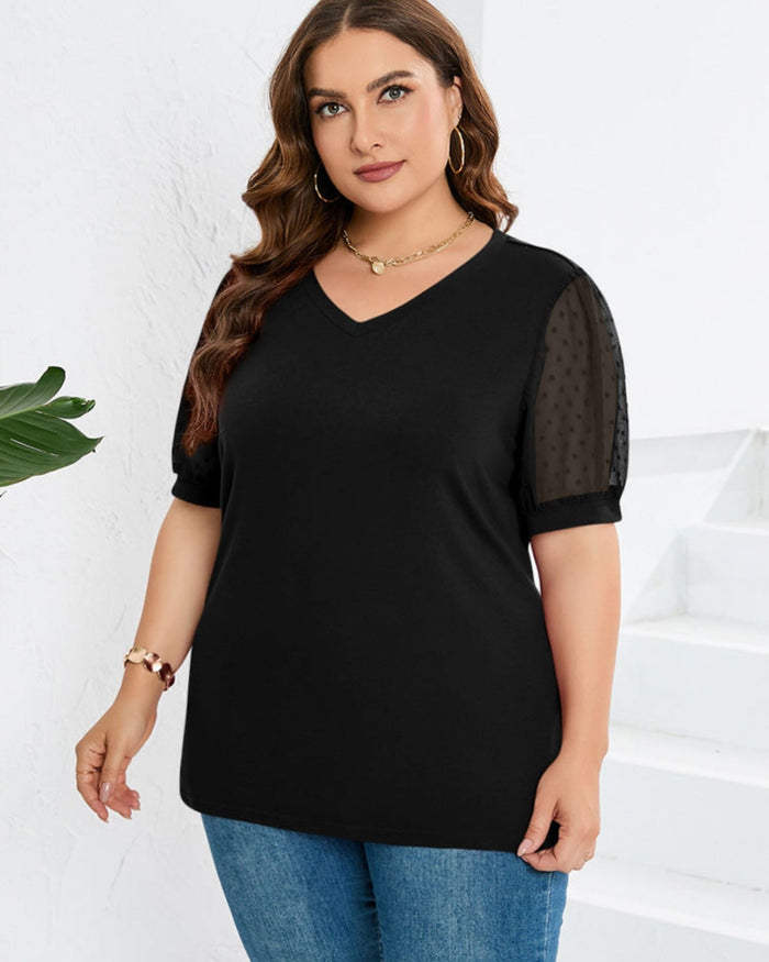 Clara – Embroidered Sheer Sleeve V-Neck Top