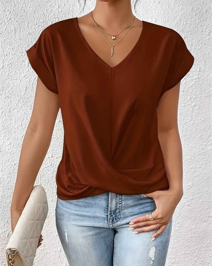 Sofia – Draped Front V-Neck Blouse