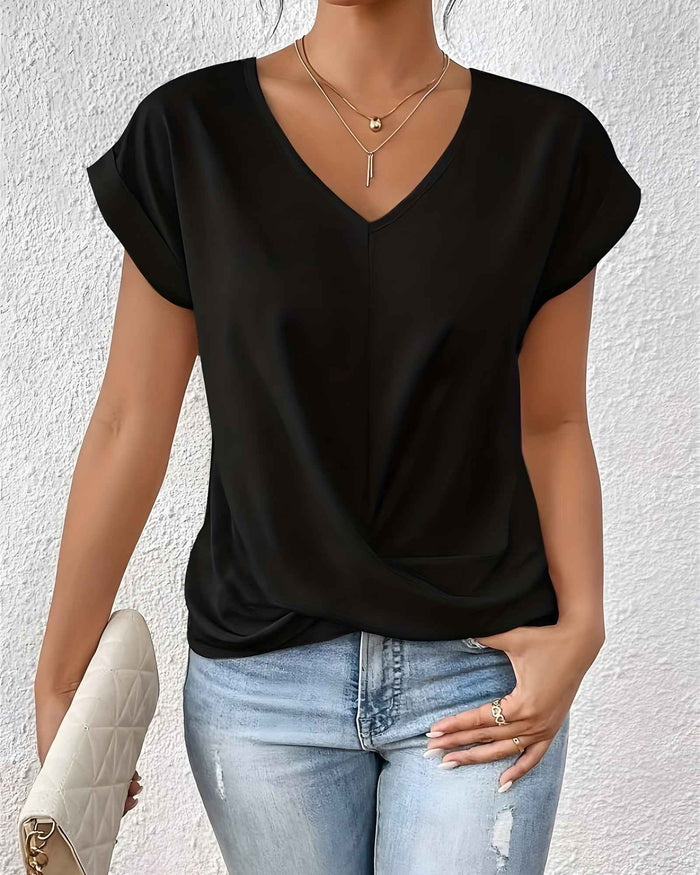 Sofia – Draped Front V-Neck Blouse