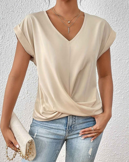 Sofia – Draped Front V-Neck Blouse