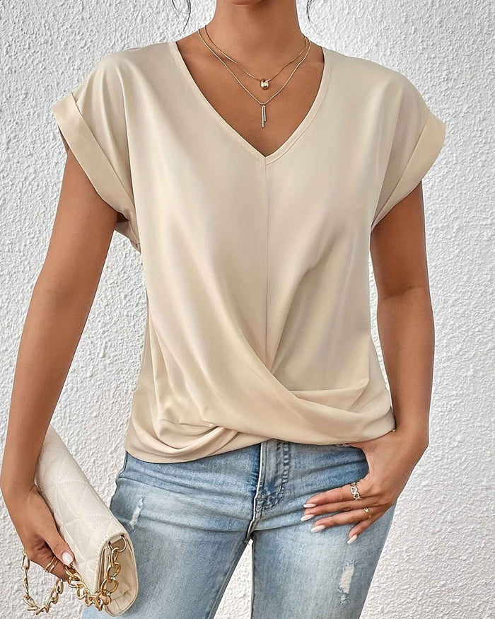 Sofia – Draped Front V-Neck Blouse