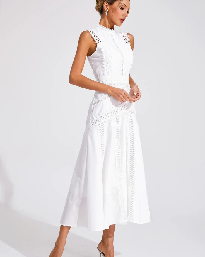 Camille – Sleeveless Lace-Trim Midi Dress