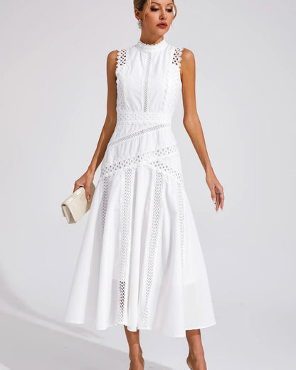 Camille – Sleeveless Lace-Trim Midi Dress