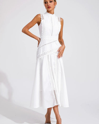 Camille – Sleeveless Lace-Trim Midi Dress