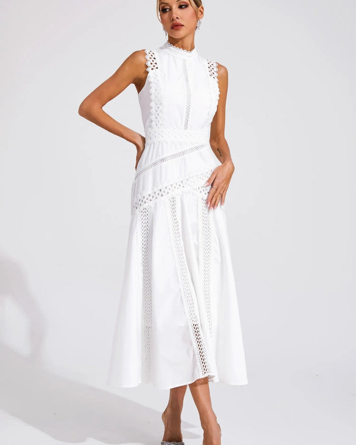 Camille – Sleeveless Lace-Trim Midi Dress