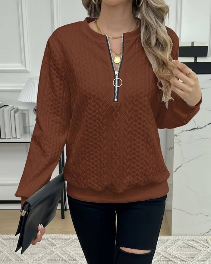 MILA | TEXTURED KNIT ZIP PULLOVER