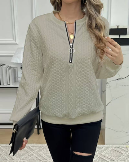 MILA | TEXTURED KNIT ZIP PULLOVER
