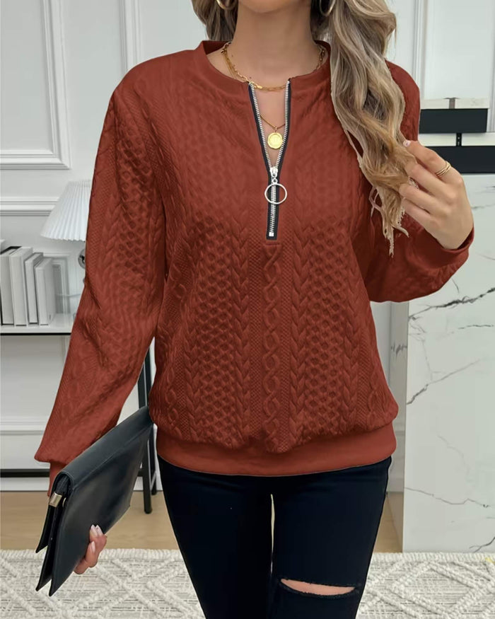 MILA | TEXTURED KNIT ZIP PULLOVER