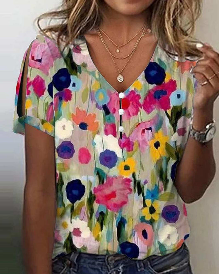 Amara – Colorful Floral V-Neck Blouse