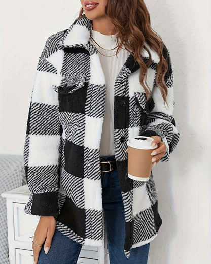 BELLA | COZY CHECKERED FLEECE SHACKET