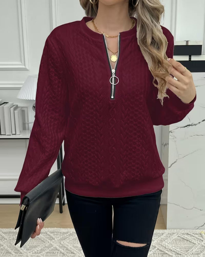 MILA | TEXTURED KNIT ZIP PULLOVER