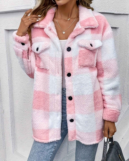 BELLA | COZY CHECKERED FLEECE SHACKET