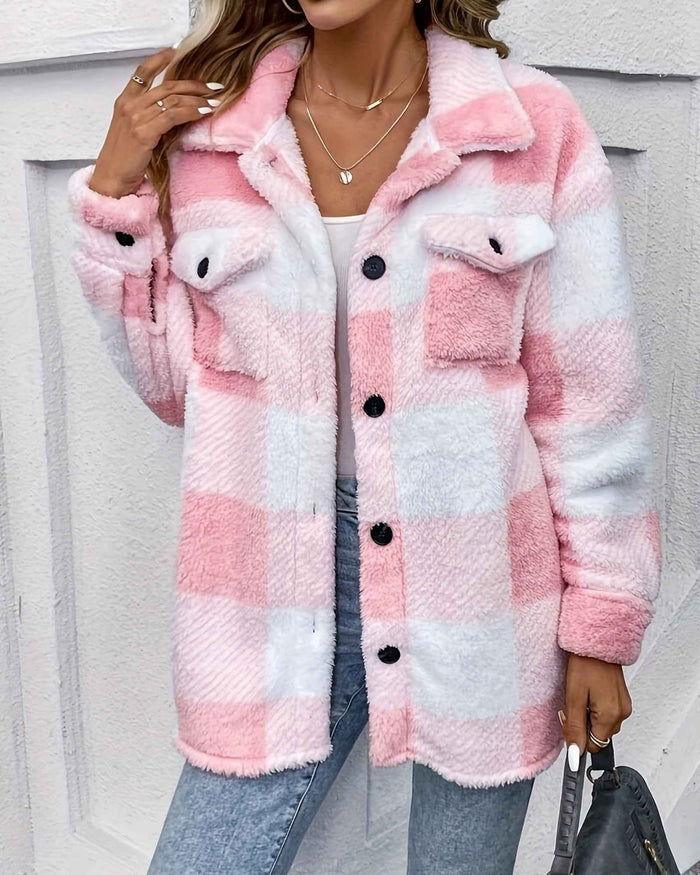BELLA | COZY CHECKERED FLEECE SHACKET