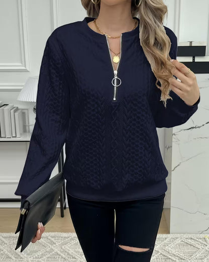 MILA | TEXTURED KNIT ZIP PULLOVER