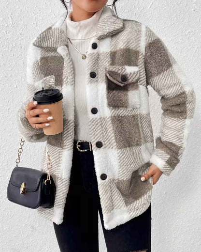 BELLA | COZY CHECKERED FLEECE SHACKET