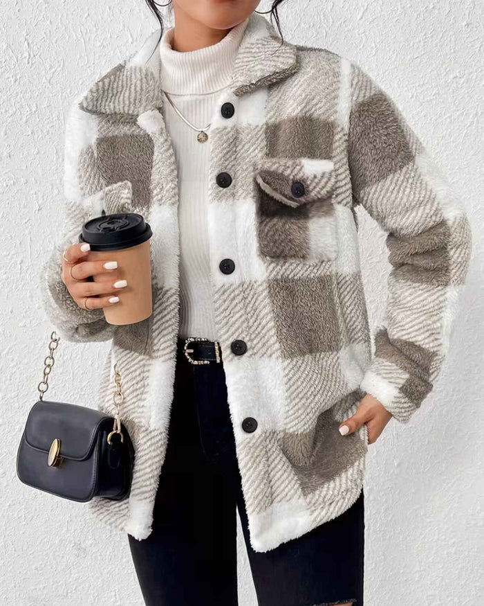 BELLA | COZY CHECKERED FLEECE SHACKET