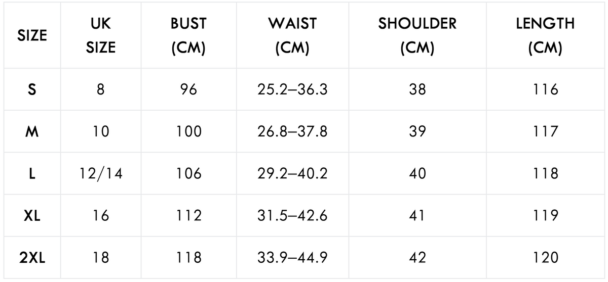 Size chart (cm)