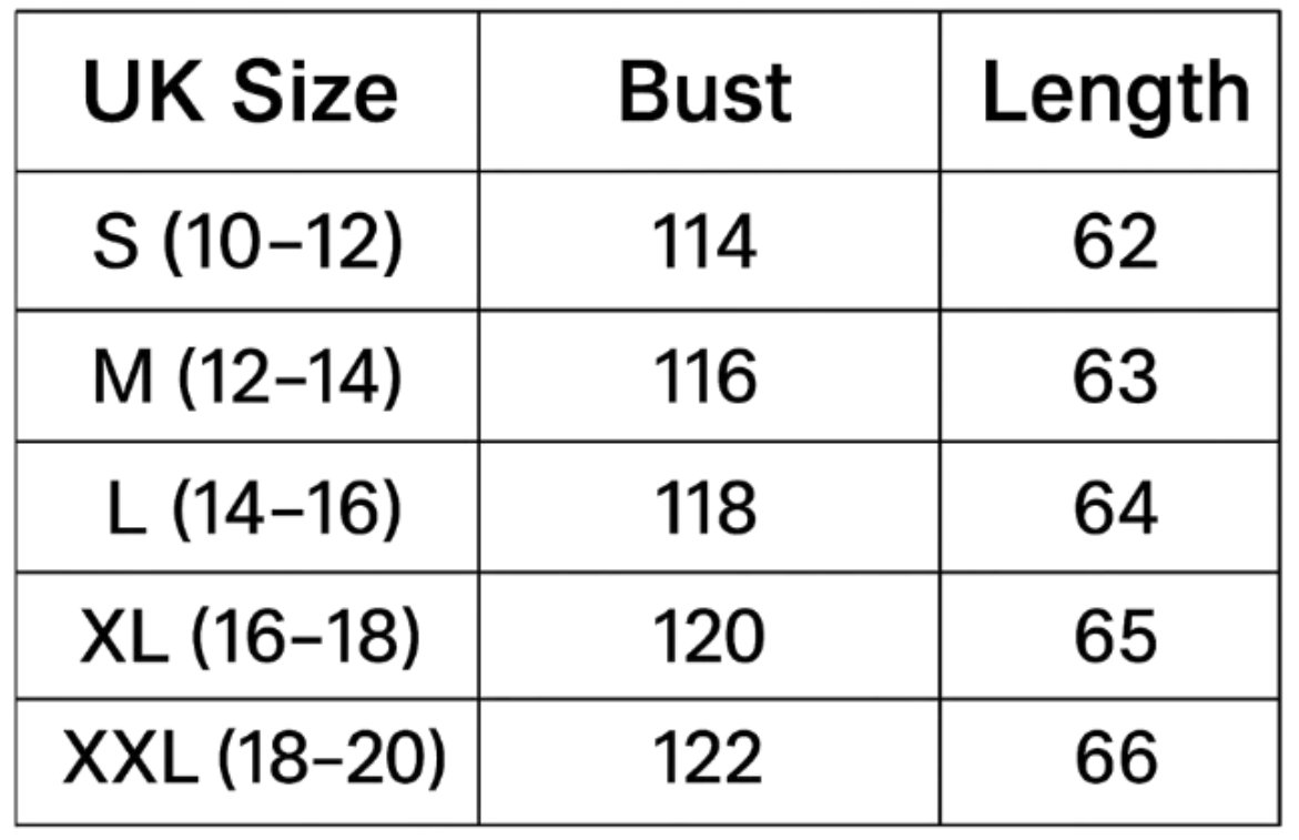 Size chart (cm)