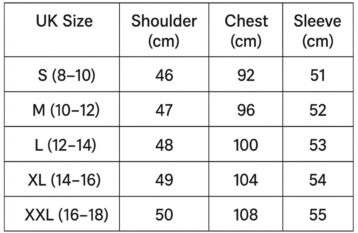 Size chart (cm)