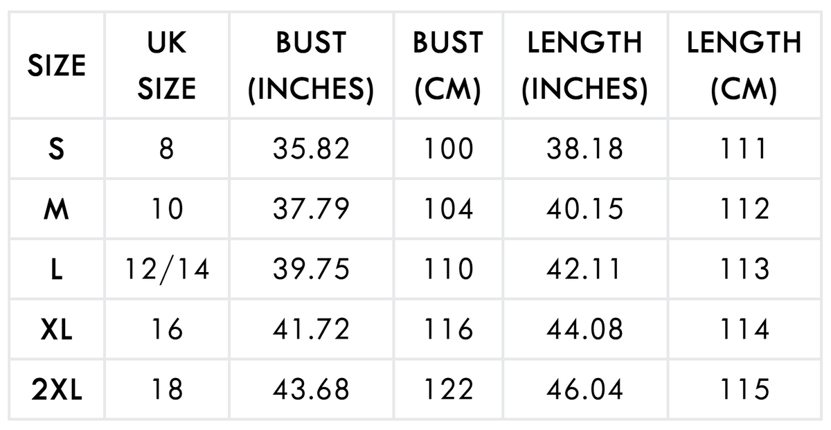 Size chart (cm)