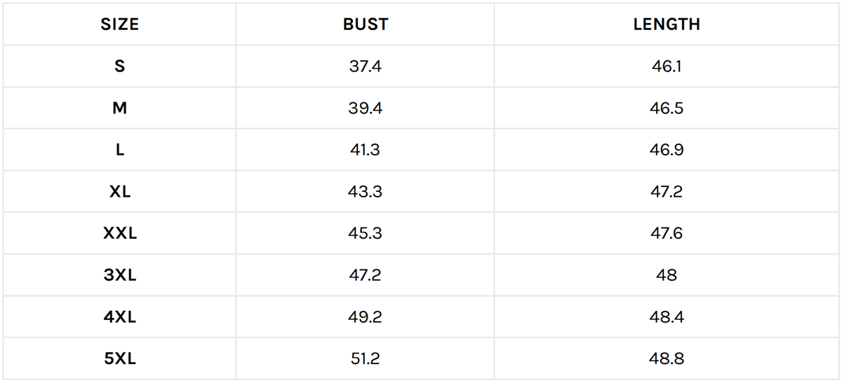 Size chart (cm)