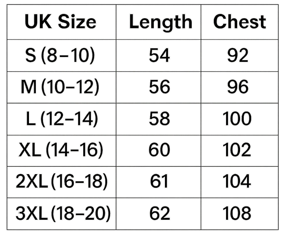 Size chart (cm)