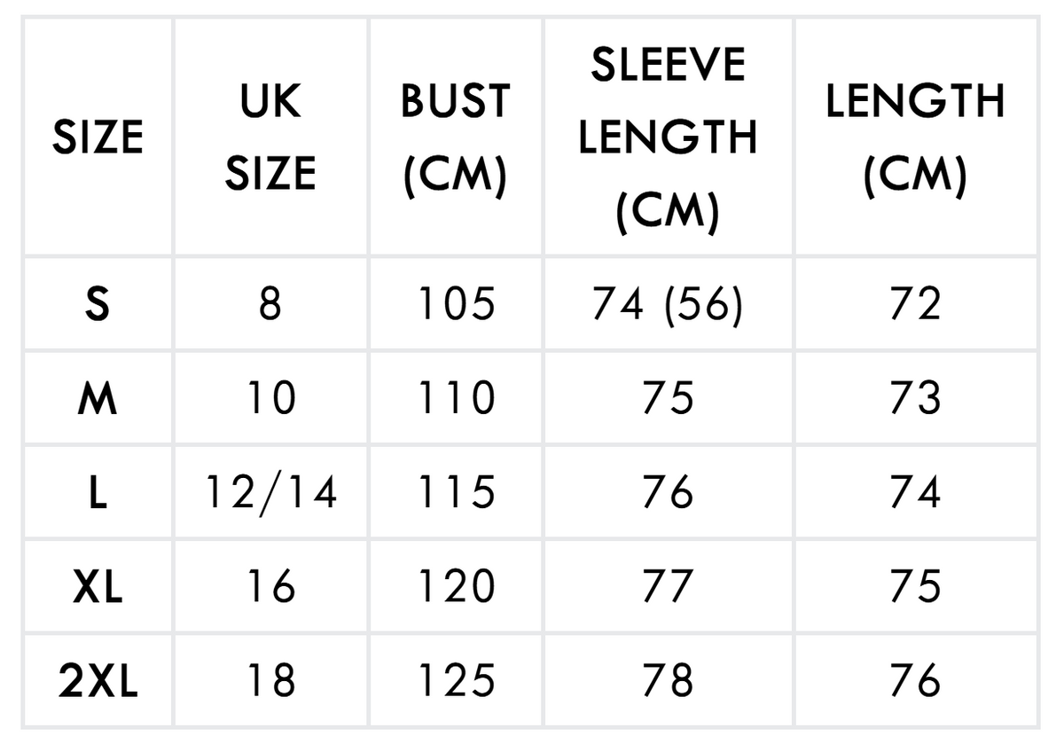 Size chart (cm)