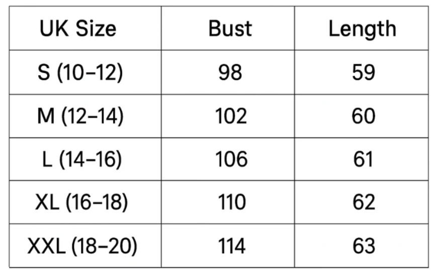 Size chart (cm)