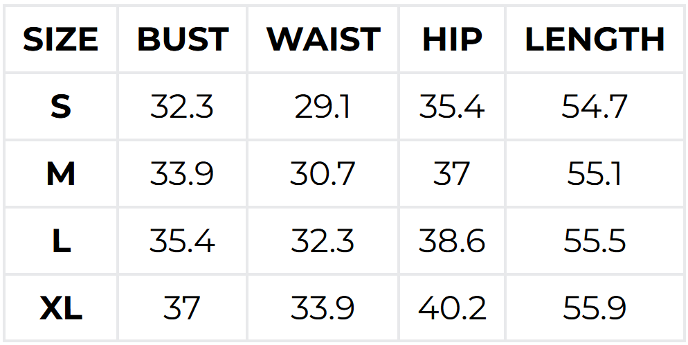 Size chart (inches)