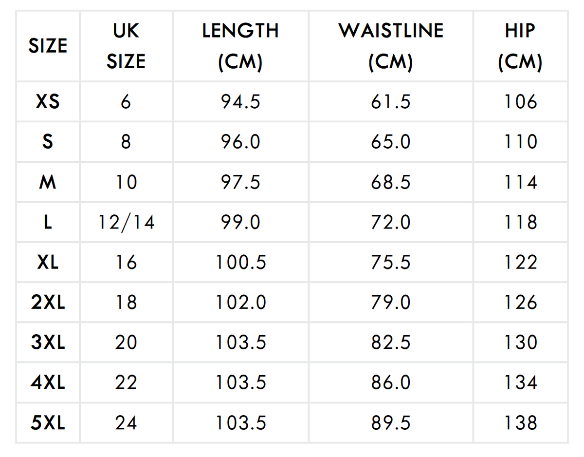 Size chart (cm)