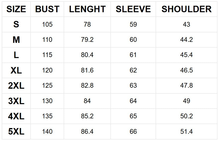 Size chart (cm)