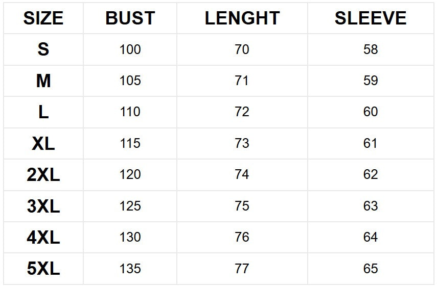 Size chart (cm)