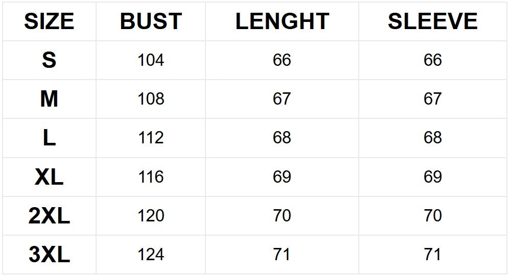 Size chart (cm)
