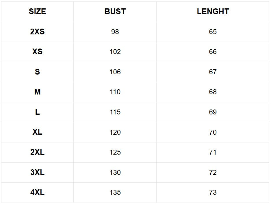 Size chart (cm)