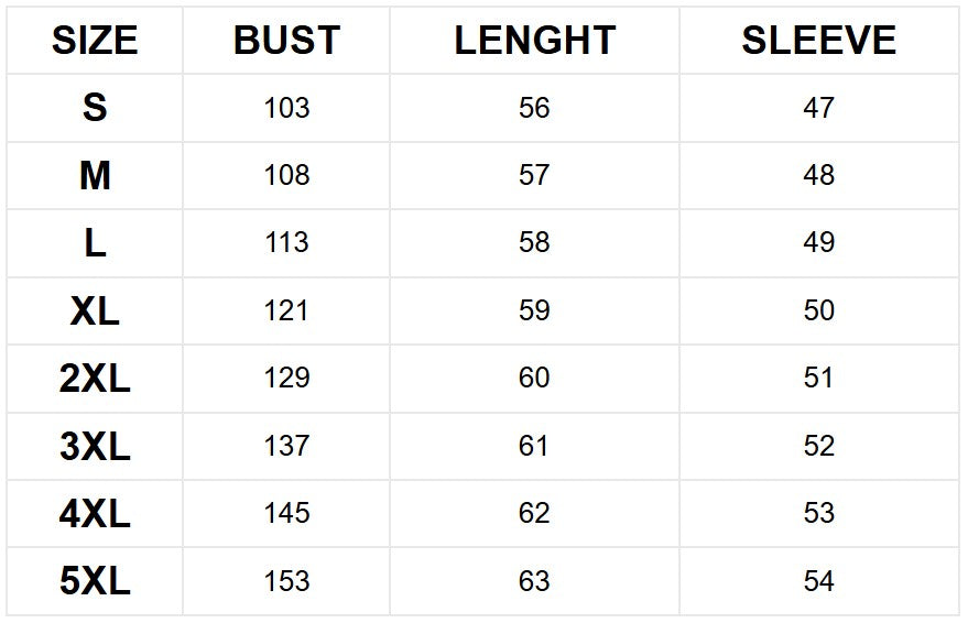 Size chart (cm)