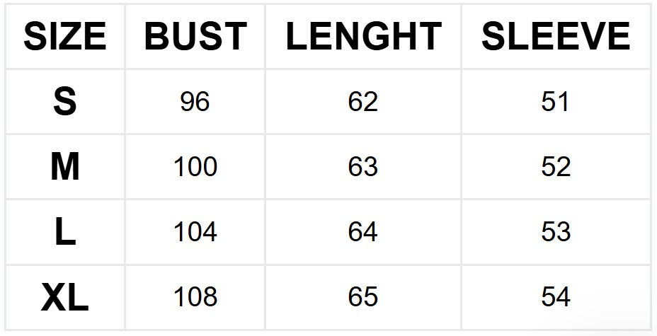 Size chart (cm)