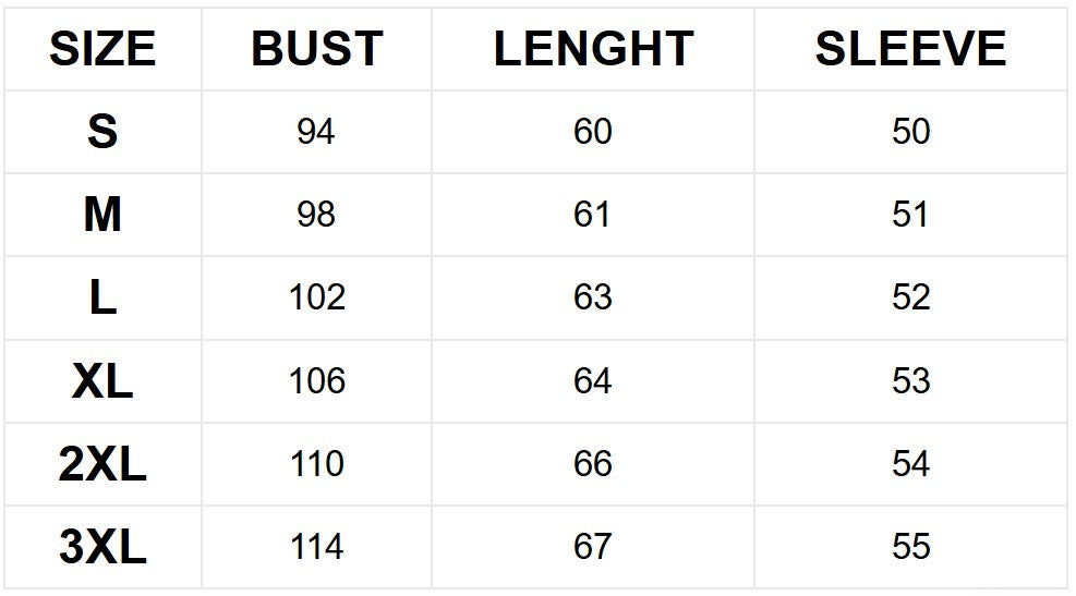 Size chart (cm)