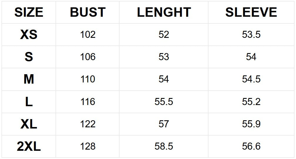 Size chart (cm)