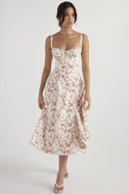 Vivienne – Floral Bustier Midi Dress