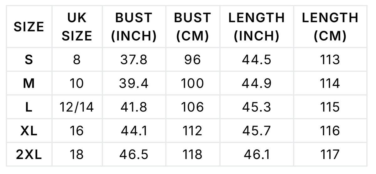 Size chart (cm)