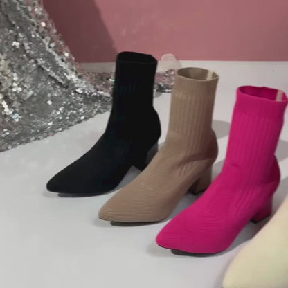 SELENE | Knitted Block Heel Sock Boots