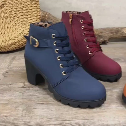 NADIA | Lace-Up Block Heel Ankle Boots
