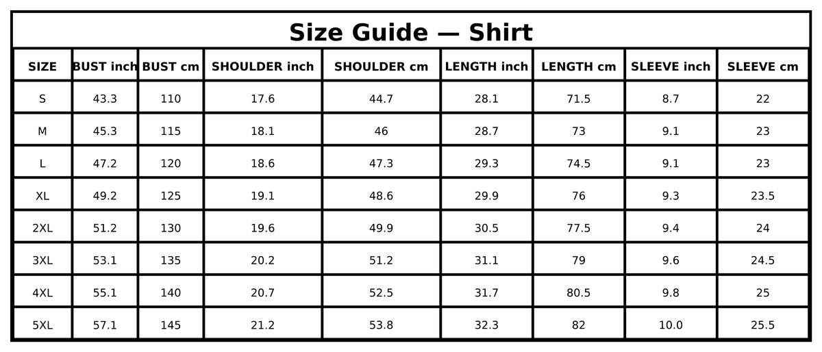 Size guide (cm)