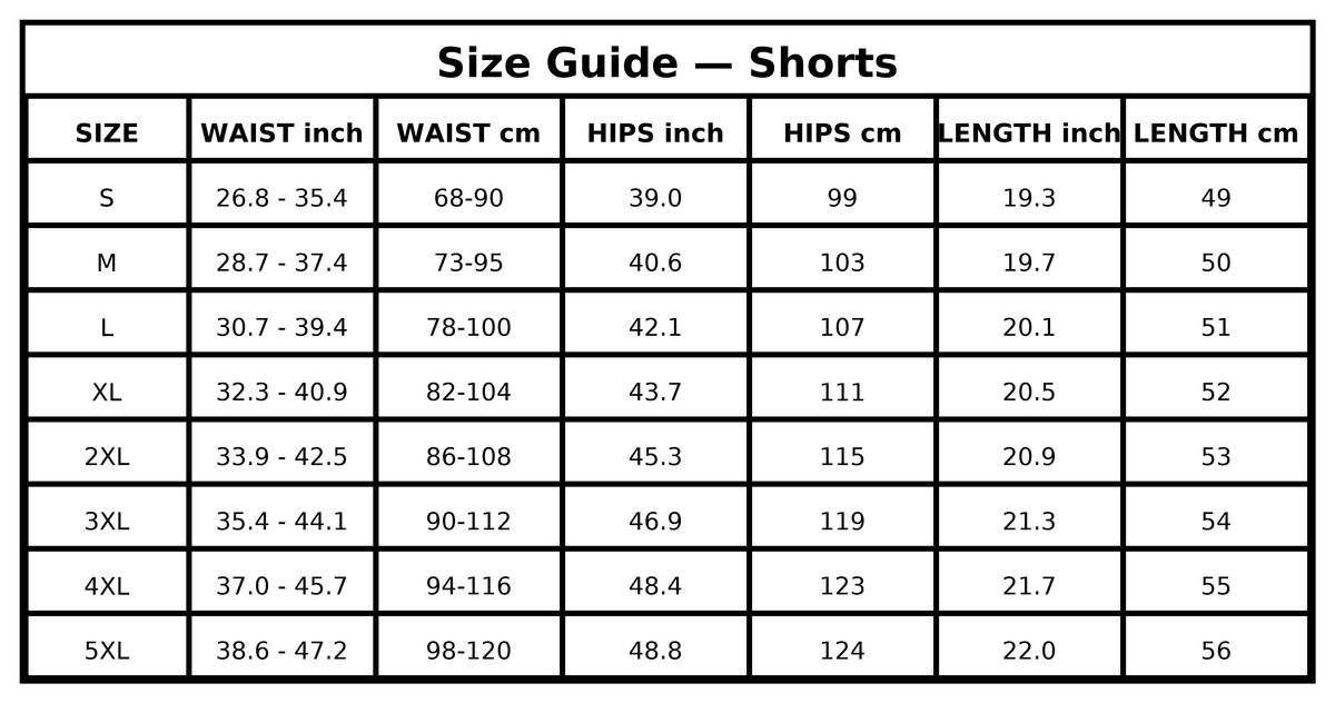 Size guide (inches)